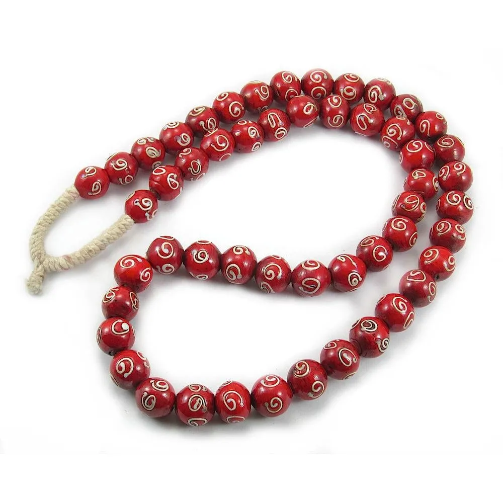 19th C. Venetian Red "Apostrophe" Eye Bead Strand / Necklace