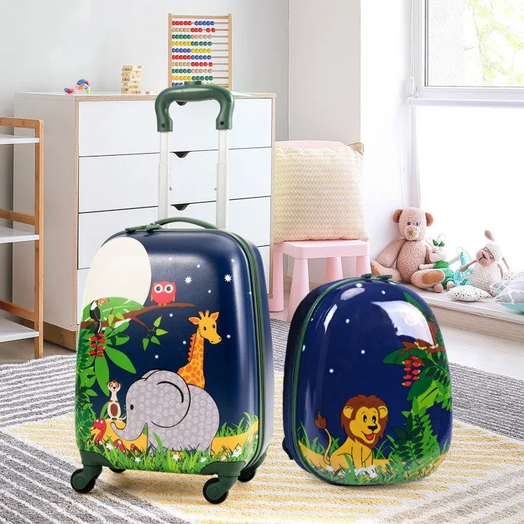 2 Pieces 12 Inch 16 Inch Kids Luggage Set with Backpack and Suitcase - Elephant