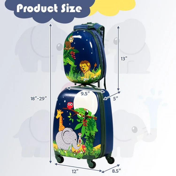 2 Pieces 12 Inch 16 Inch Kids Luggage Set with Backpack and Suitcase - Elephant