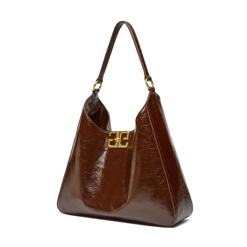 35CM Head layer cowhide hobo women's underarm large capacity tote bag 2829 coffee