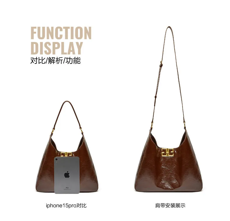 35CM Head layer cowhide hobo women's underarm large capacity tote bag 2829 coffee