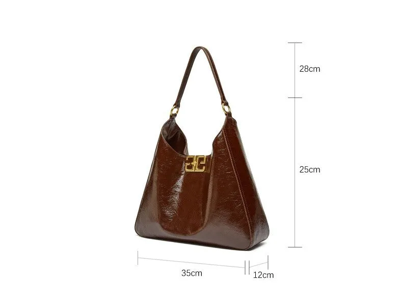 35CM Head layer cowhide hobo women's underarm large capacity tote bag 2829 coffee