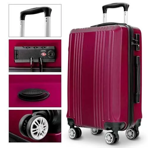 3PC Luggage Set Travel Suitcase with TSA Lock-Burgundy