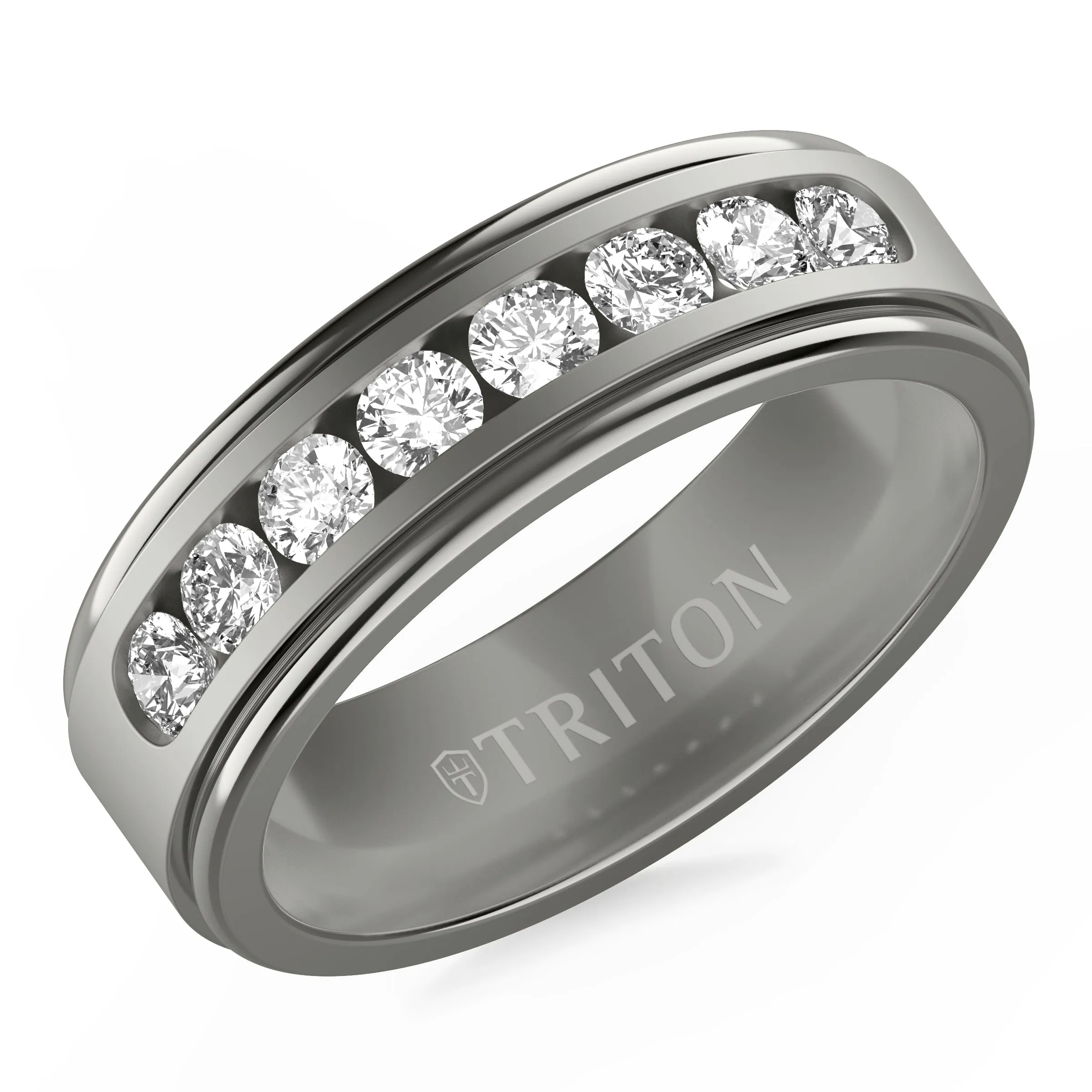 7MM Tantalum Ring - Channel Set Lab-Created Diamonds and Step Edge