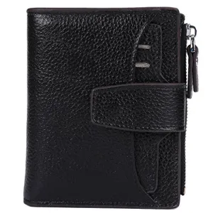 AINIMOER Women's RFID Blocking Leather Small Compact Bi-fold Zipper Pocket Wallet Card Case Purse (Lichee Black)