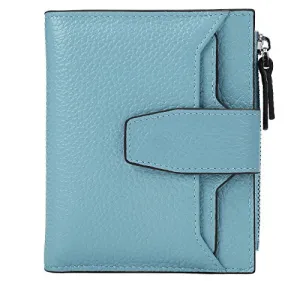 AINIMOER Women's RFID Blocking Leather Small Compact Bi-fold Zipper Pocket Wallet Card Case Purse (Lichee Gray Blue)