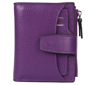 AINIMOER Women's RFID Blocking Leather Small Compact Bi-fold Zipper Pocket Wallet Card Case Purse (Lichee Purple)