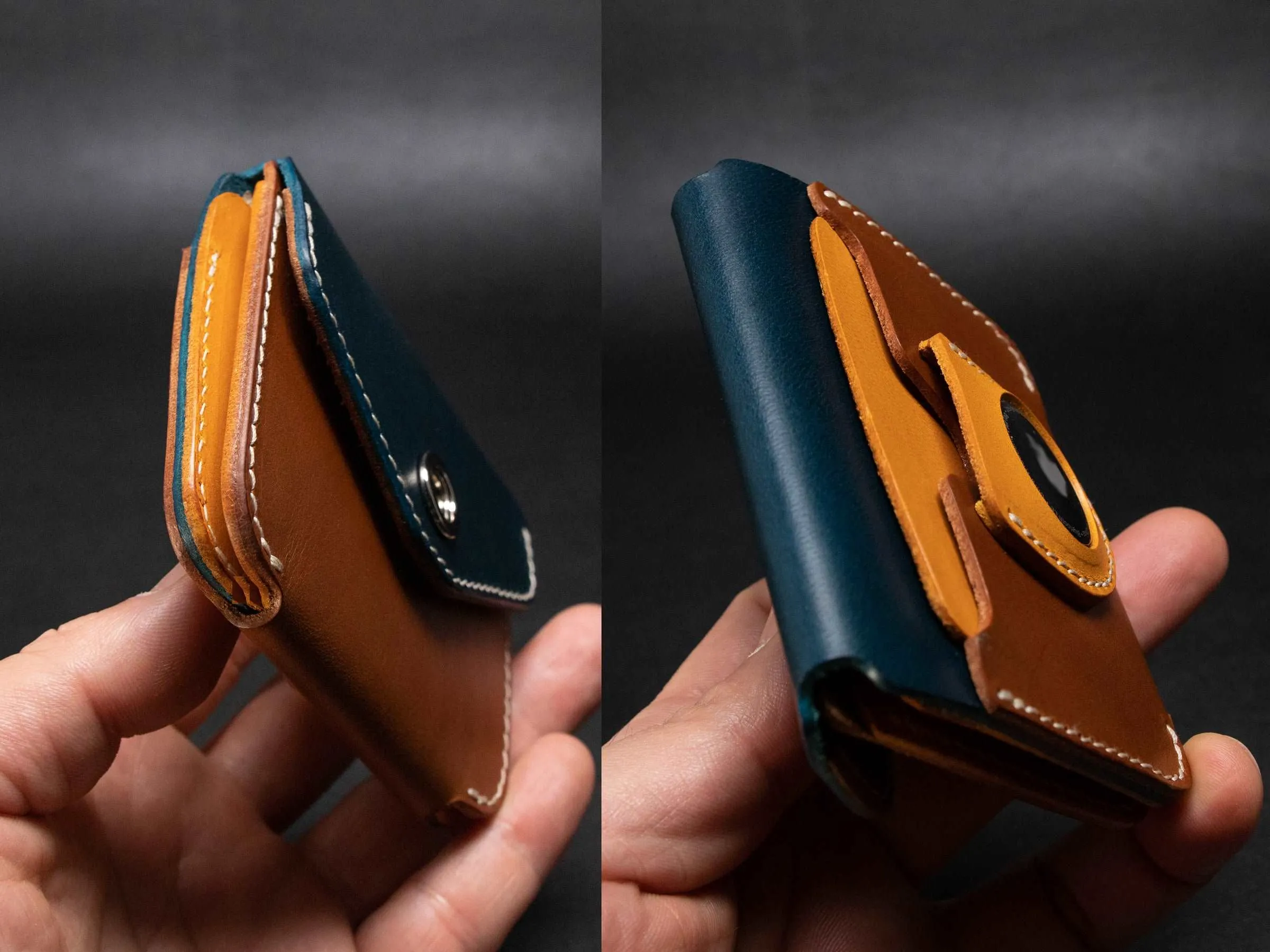 AirTag Leather Wallet [TW-NBr]  - Card Holder - Premium Italian Veg-Tanned Leather - Personalized Stamp - Handcrafted in USA