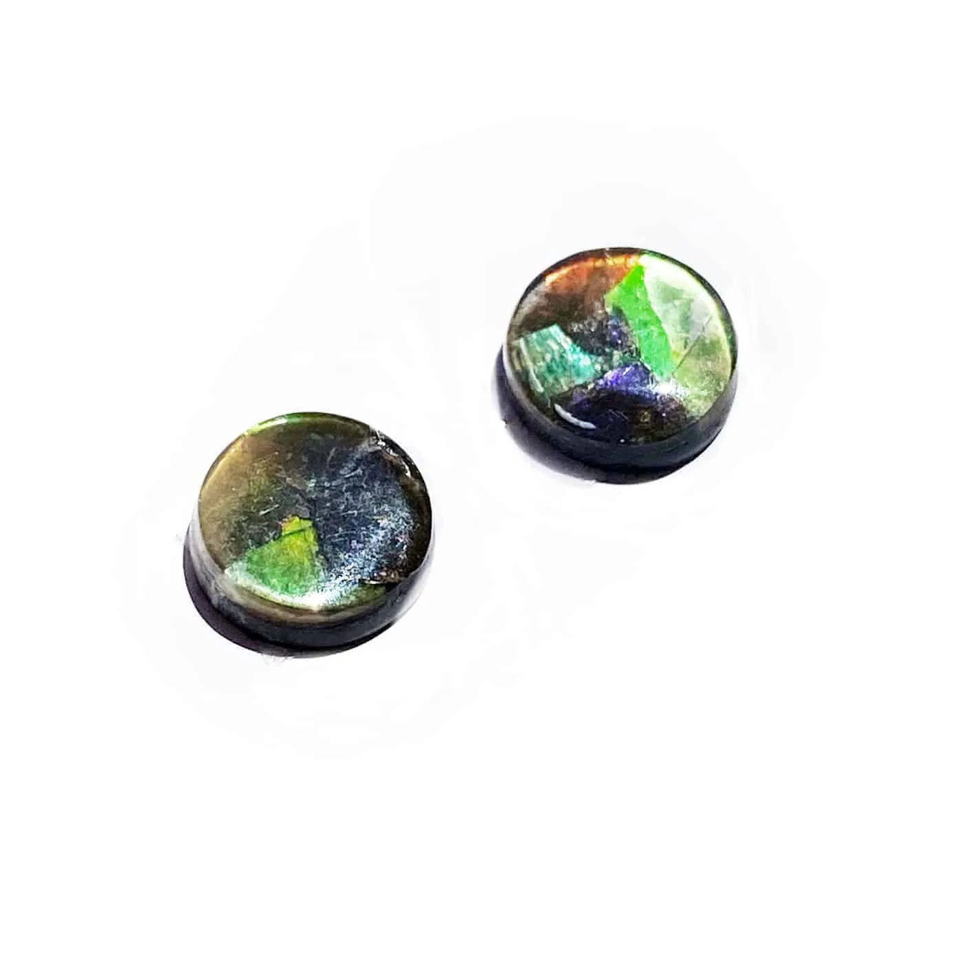 Ammolite Round Cabochons 9mm - 1 pair