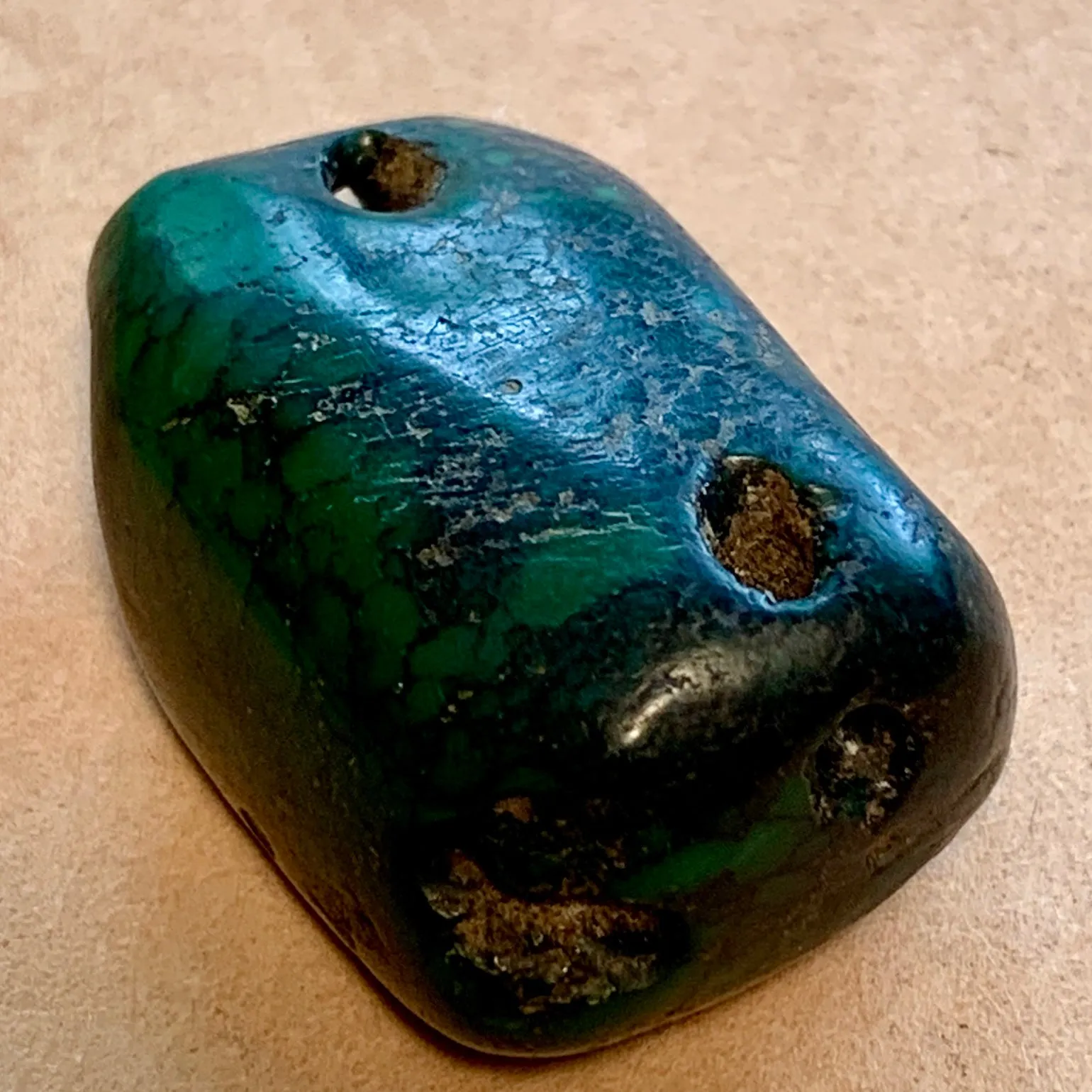 Antique 2-Hole Tibetan Turquoise Bead