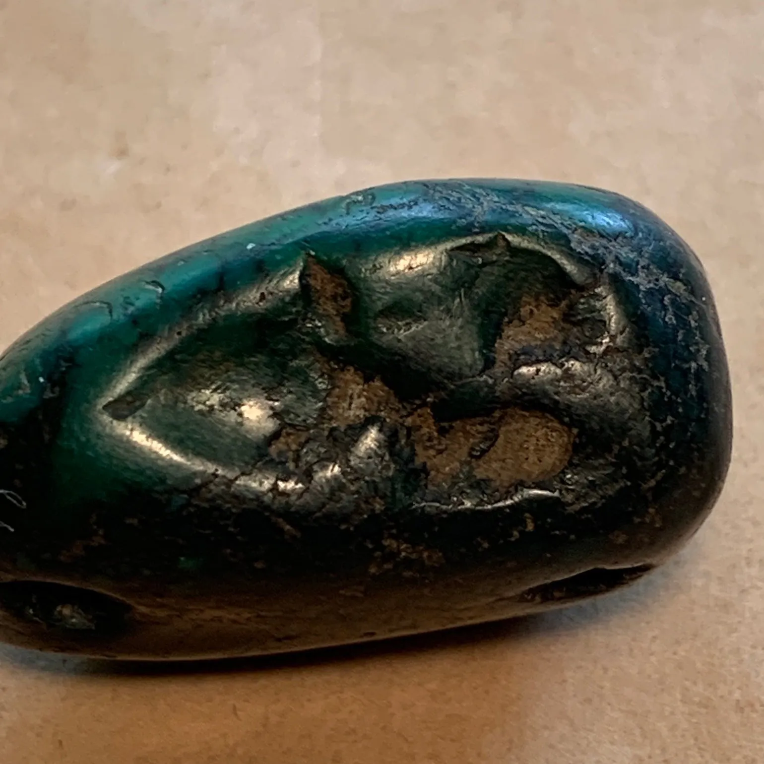 Antique 2-Hole Tibetan Turquoise Bead