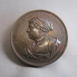 Antique Bronze Medallion Handel Festival Centenary Crystal Palace Performer Named Antique c1859