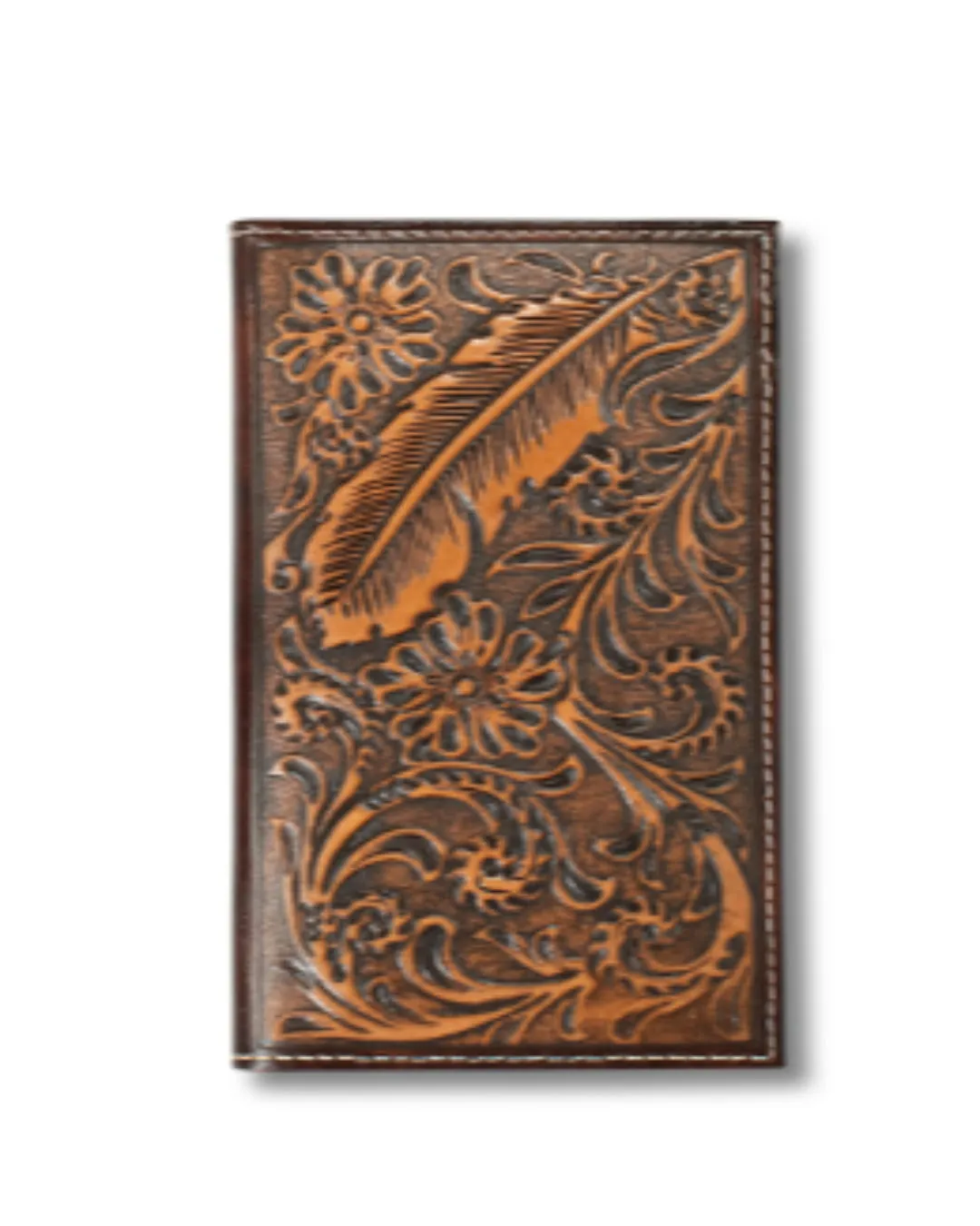 Ariat Brown Feather Embossed Rodeo Wallet Checkbook Cover A3557502