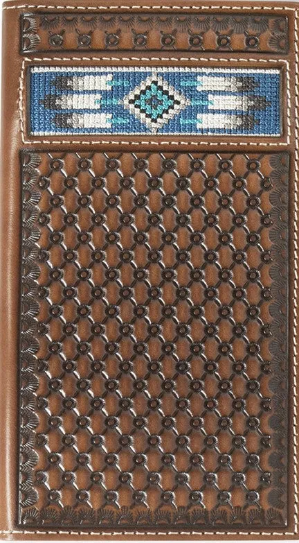 Ariat Men's Rodeo Leather Wallet with Southwestern Inlay