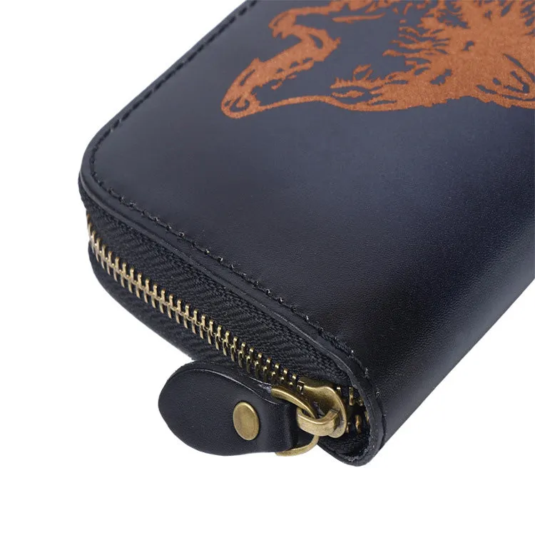 Around Zip Red Leather Long Wallet Mens Wolf Zipper Clutch Wallet for Men