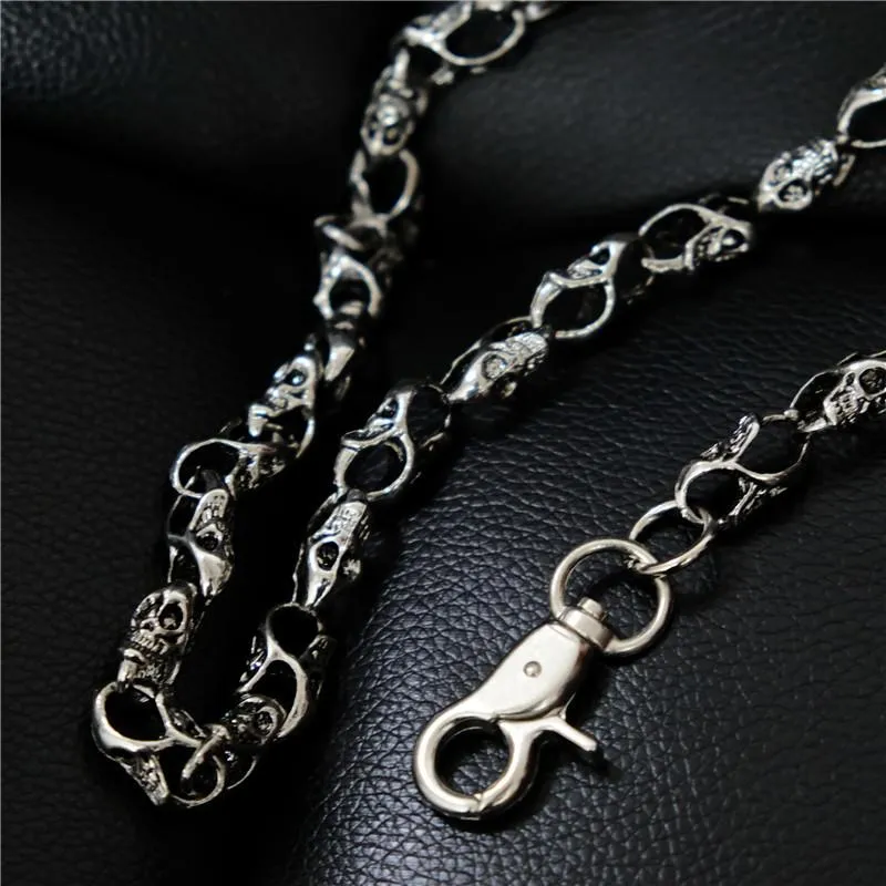 Badass Men's Silver Skull Long Punk Pants Chain Biker Wallet Chain For Men