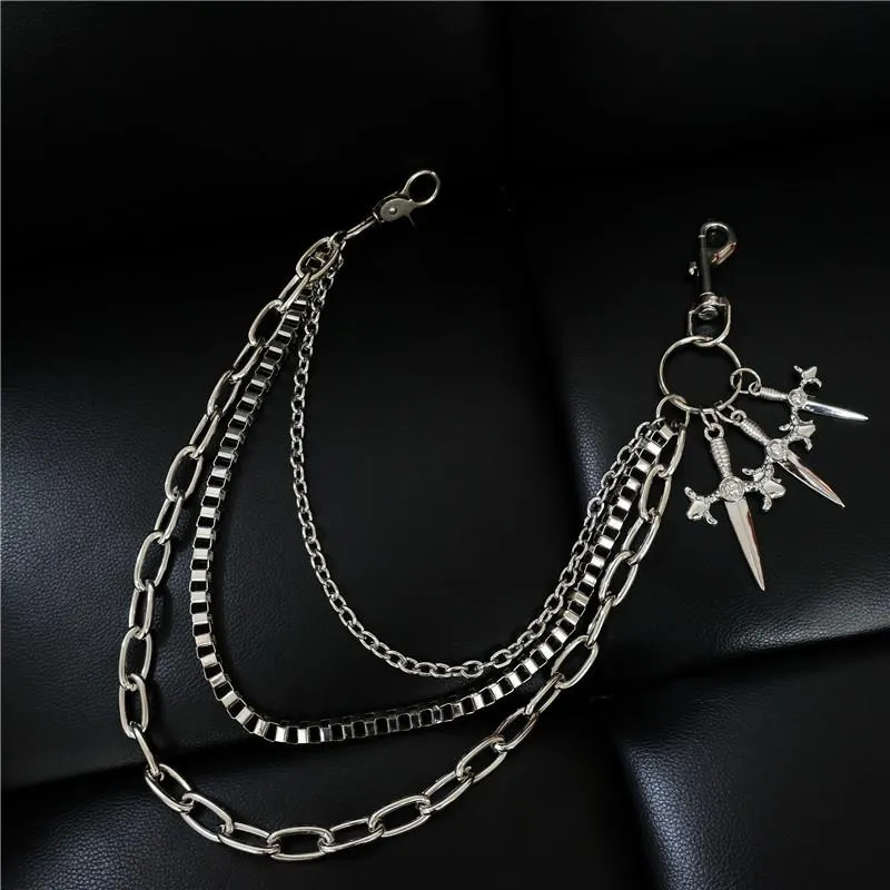 Badass Silver Punk Sword Triple Biker Pants Chain Wallet Chain For Men