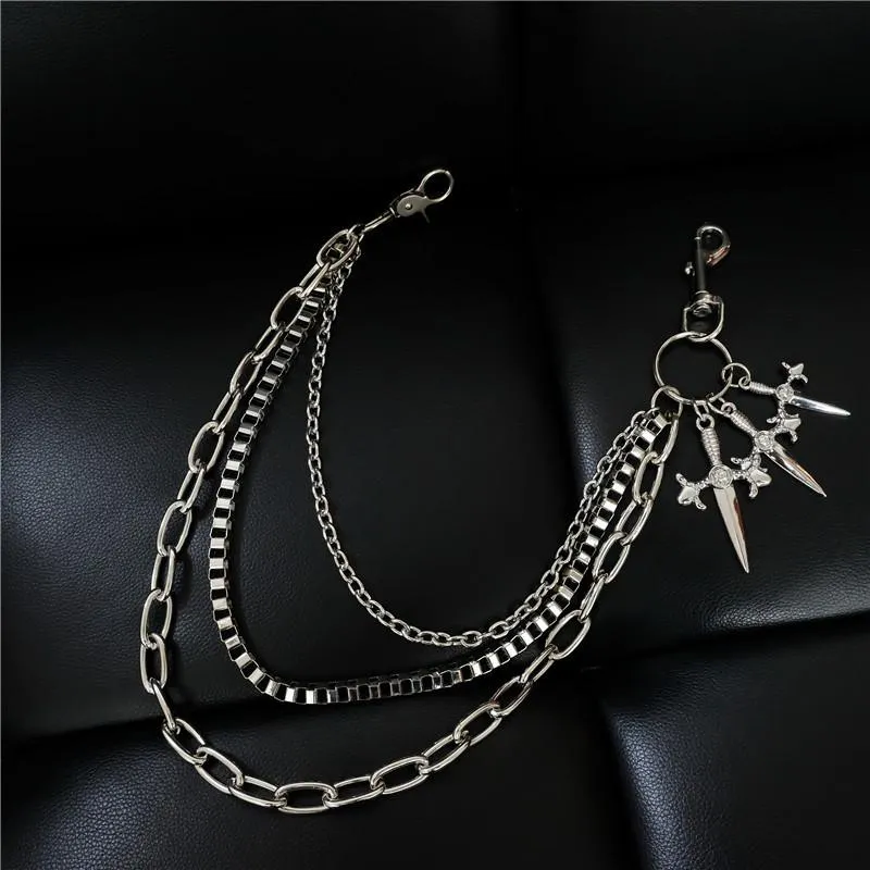 Badass Silver Punk Sword Triple Biker Pants Chain Wallet Chain For Men