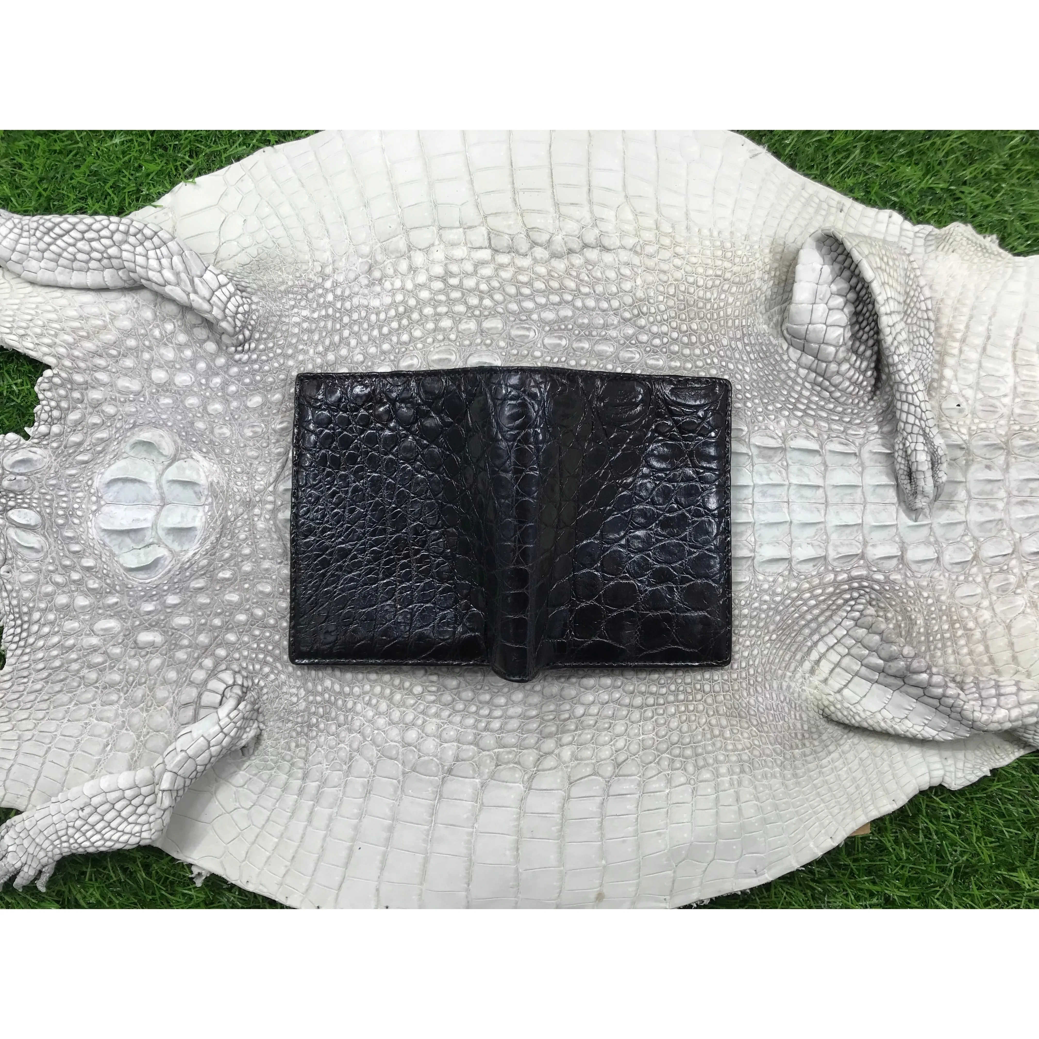 Black Alligator Skin Bifold Vertical Wallet For Men | Handmade Crocodile Leather Wallet RFID Blocking | VL5683