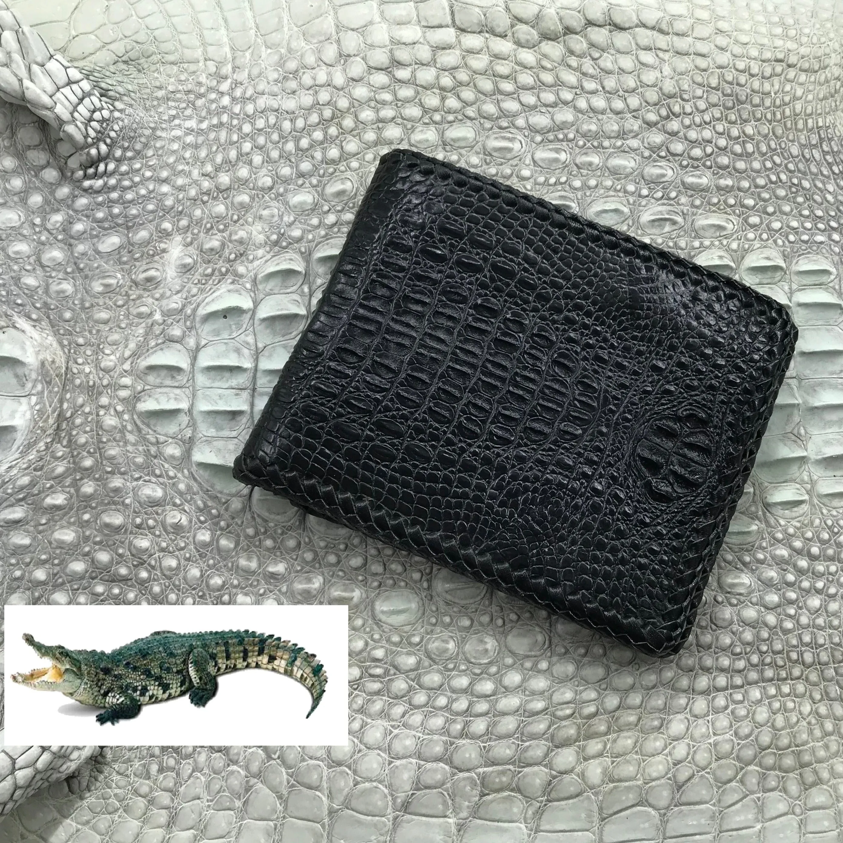 Black Alligator Skin Bifold Wallet For Men | Handmade Crocodile Leather Wallet RFID Blocking | VL4550