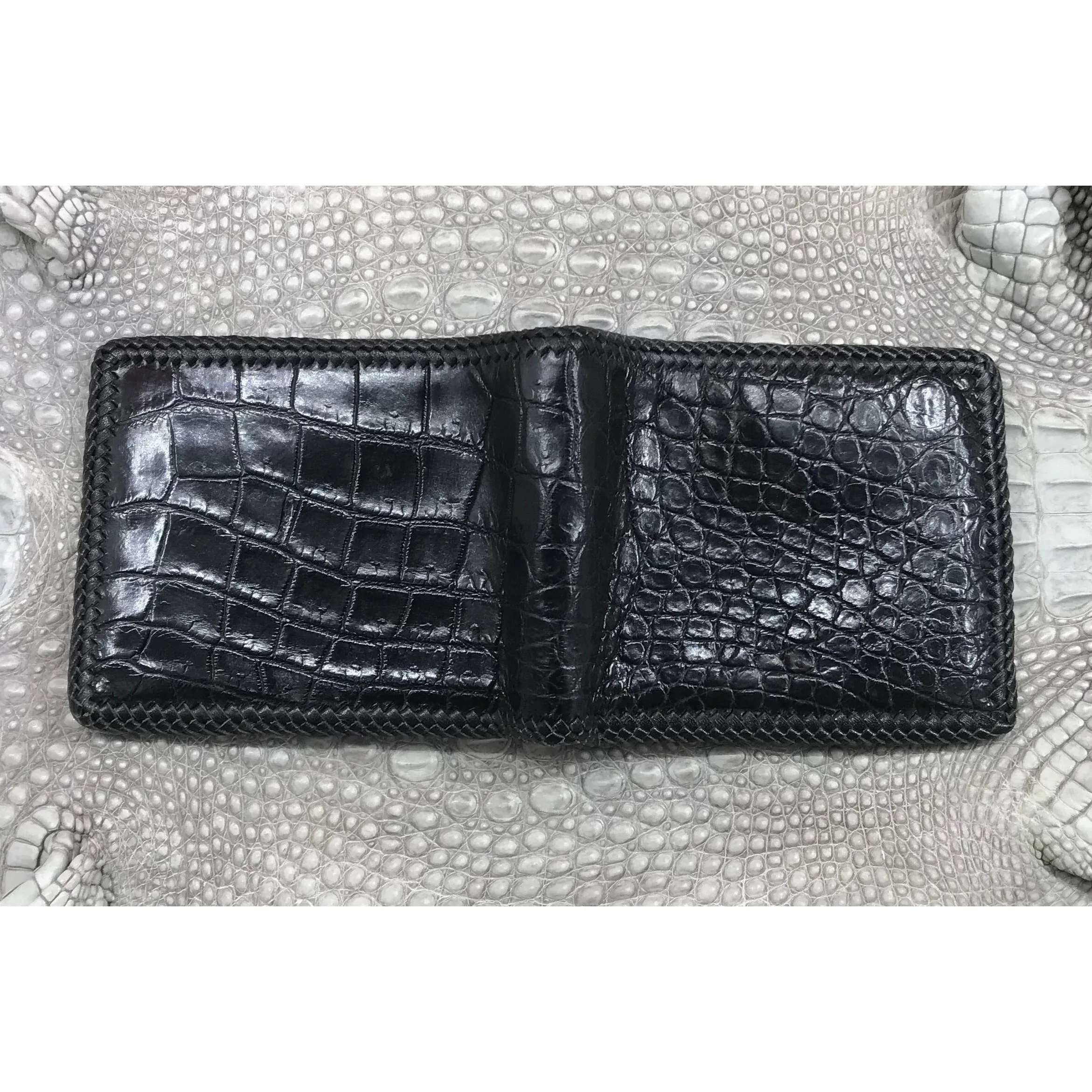 Black Alligator Skin Bifold Wallet For Men | Handmade Crocodile Leather Wallet RFID Blocking | VL5662