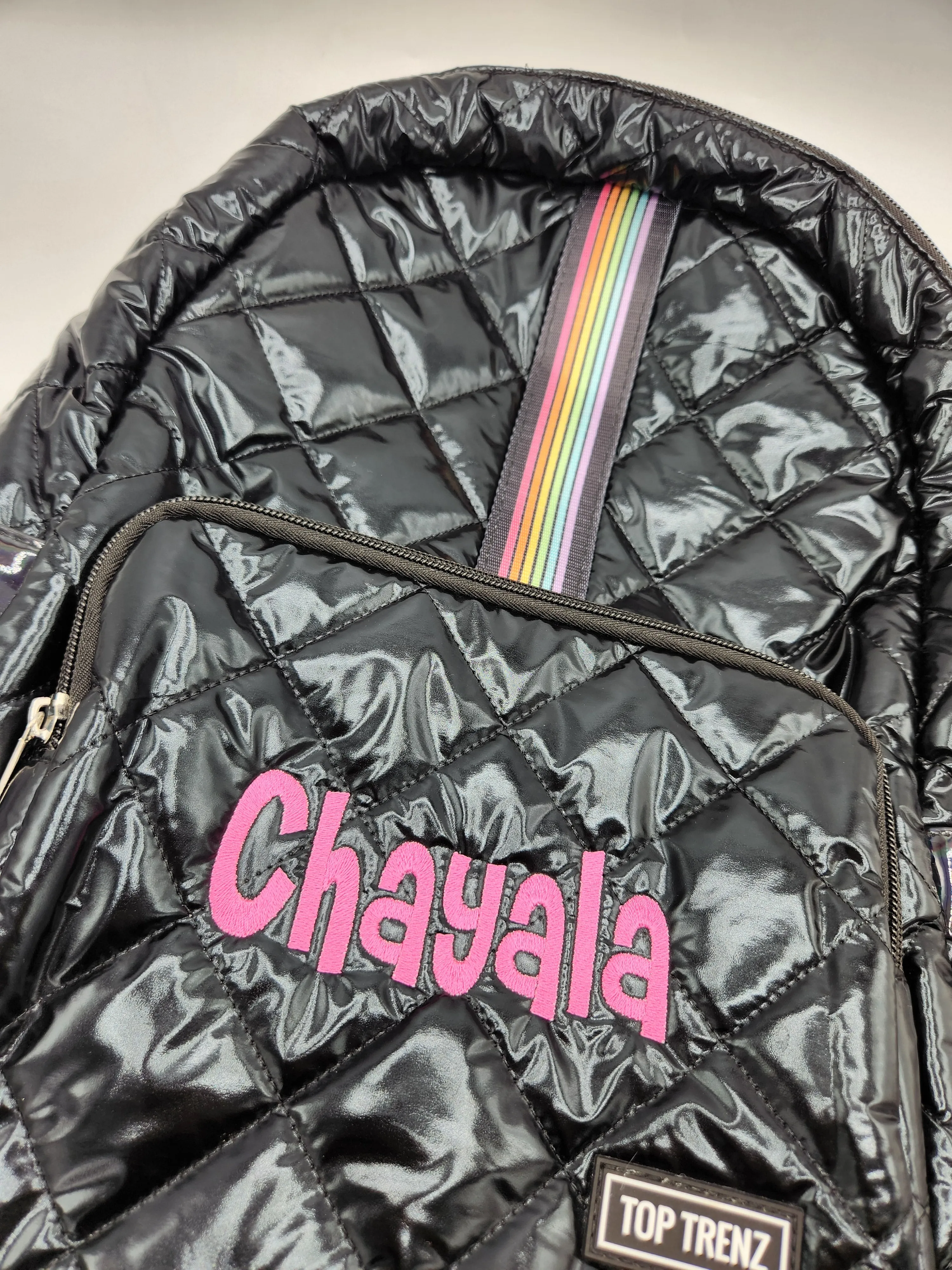 Black Diamond Stitch Puffer Backpack Rainbow Track Strap