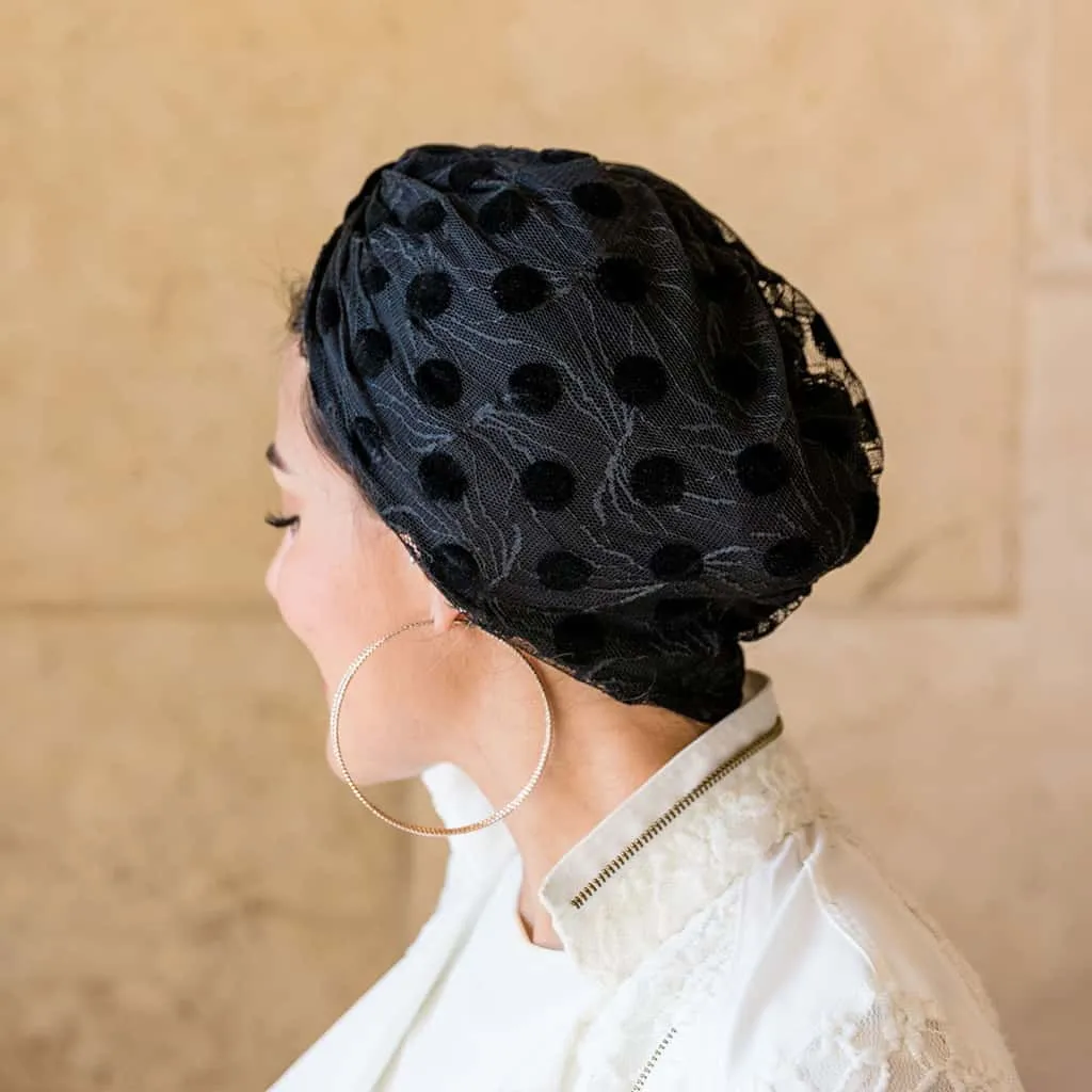 Black Dotted Toole Turban