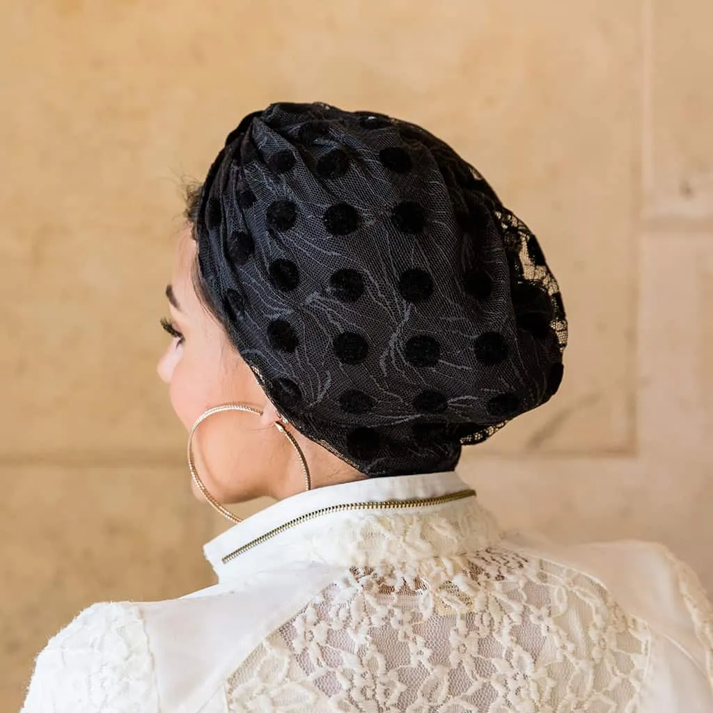 Black Dotted Toole Turban