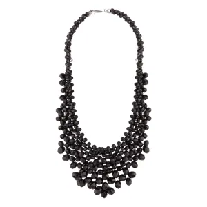 Black Facet Bead Collar Bib Necklace