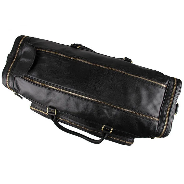 Black Large Trave Weekender Leather Duffel Bag