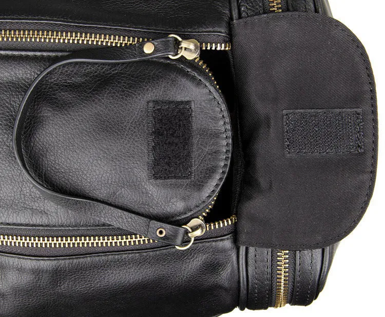 Black Large Trave Weekender Leather Duffel Bag