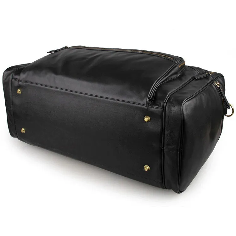 Black Large Trave Weekender Leather Duffel Bag