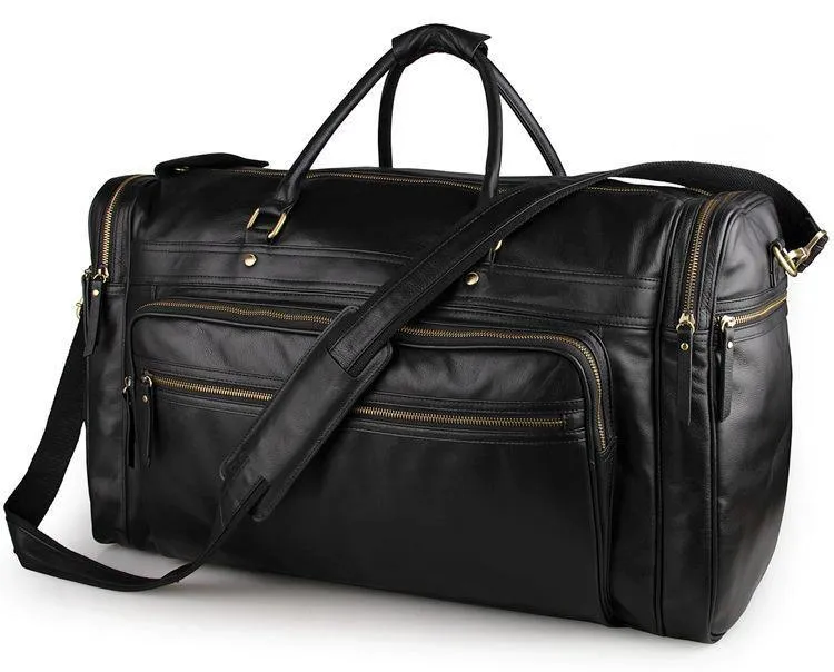 Black Large Trave Weekender Leather Duffel Bag