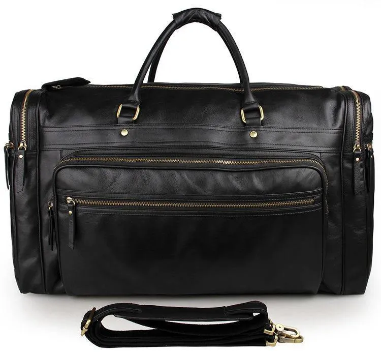 Black Large Trave Weekender Leather Duffel Bag