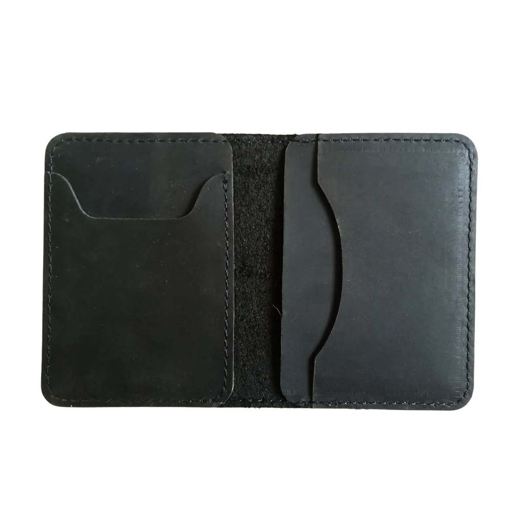 Black Leather Bifold Card Holder - Mini Wallet