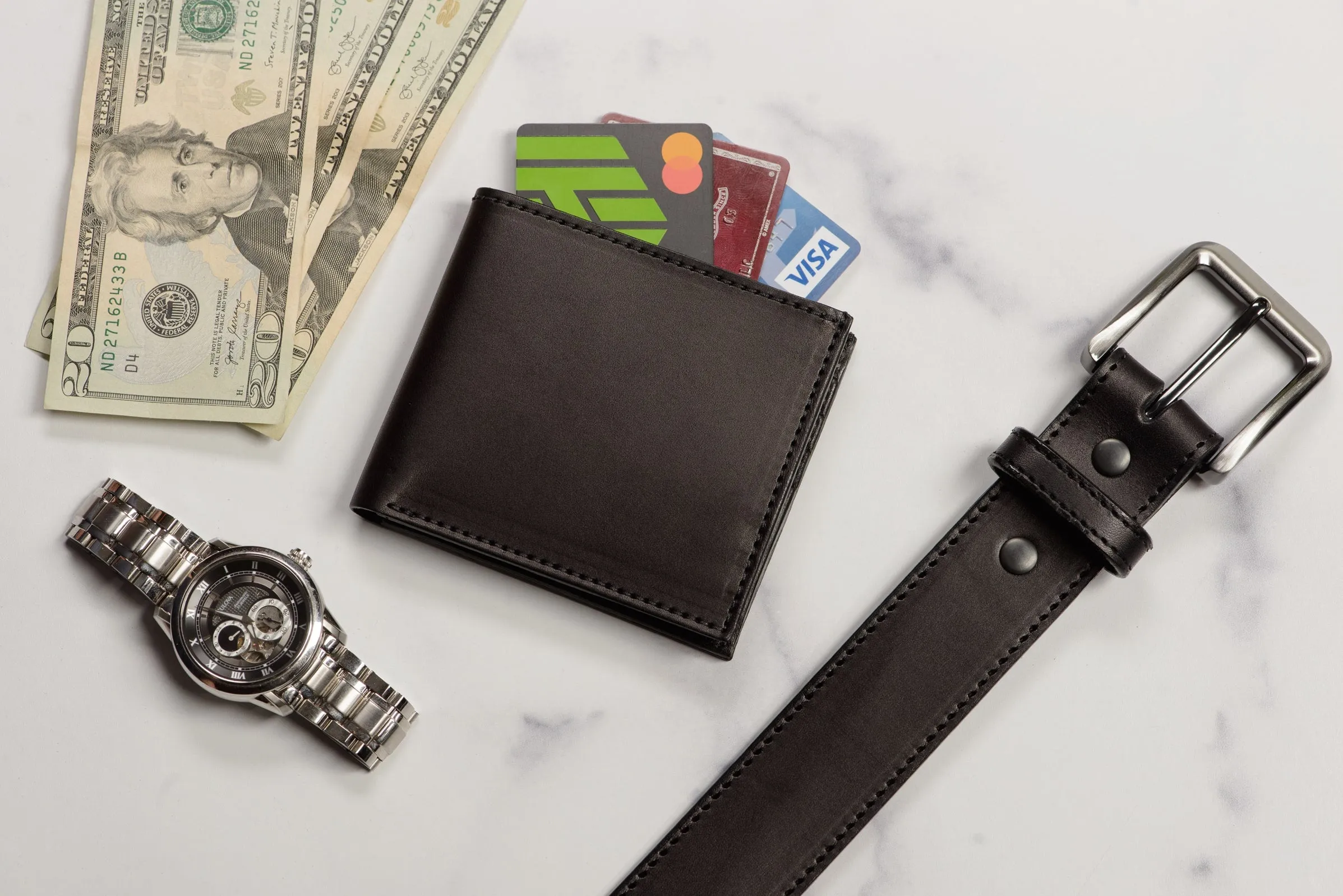 Black Premium Leather 8 Card Slot Bifold Wallet