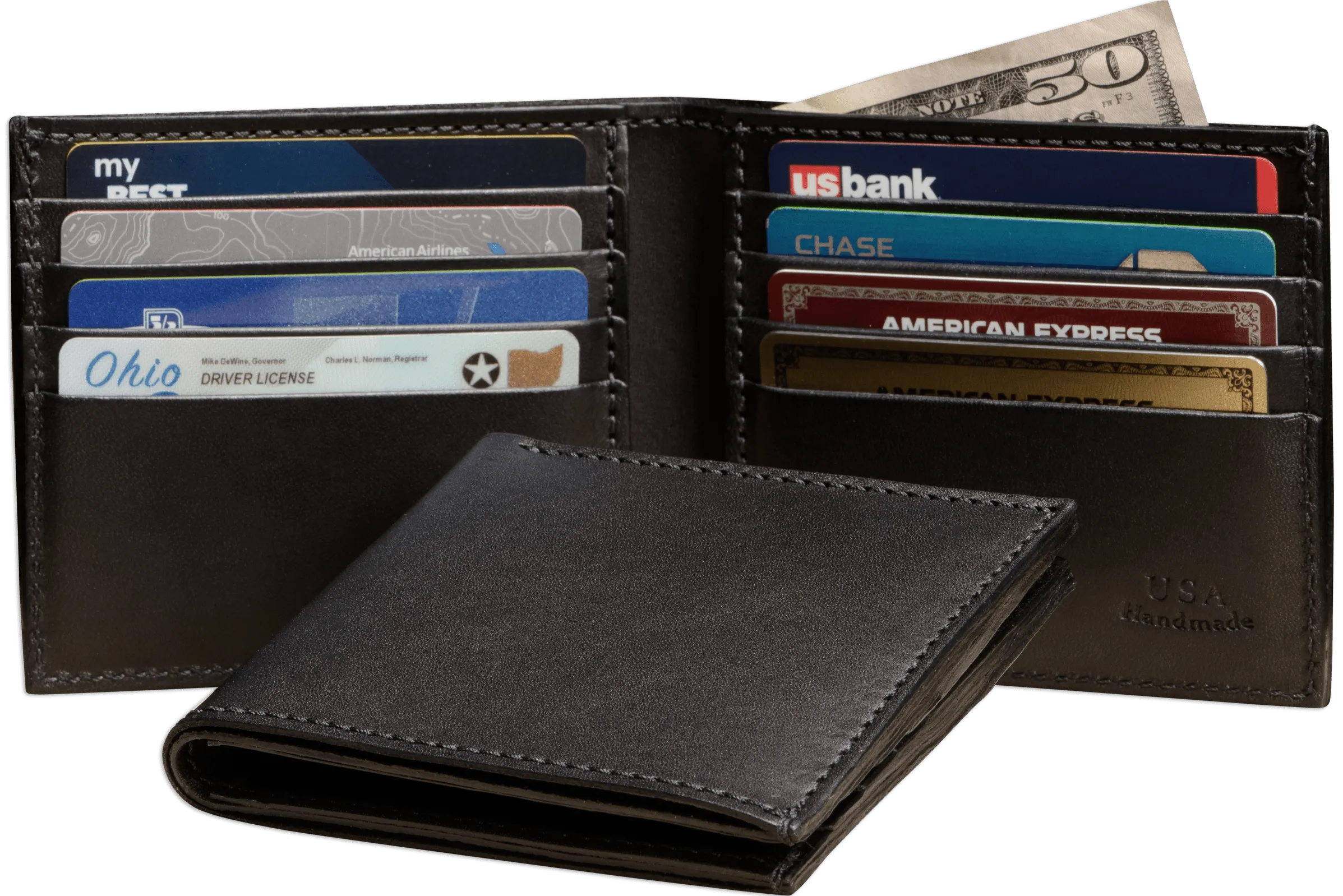 Black Premium Leather 8 Card Slot Bifold Wallet