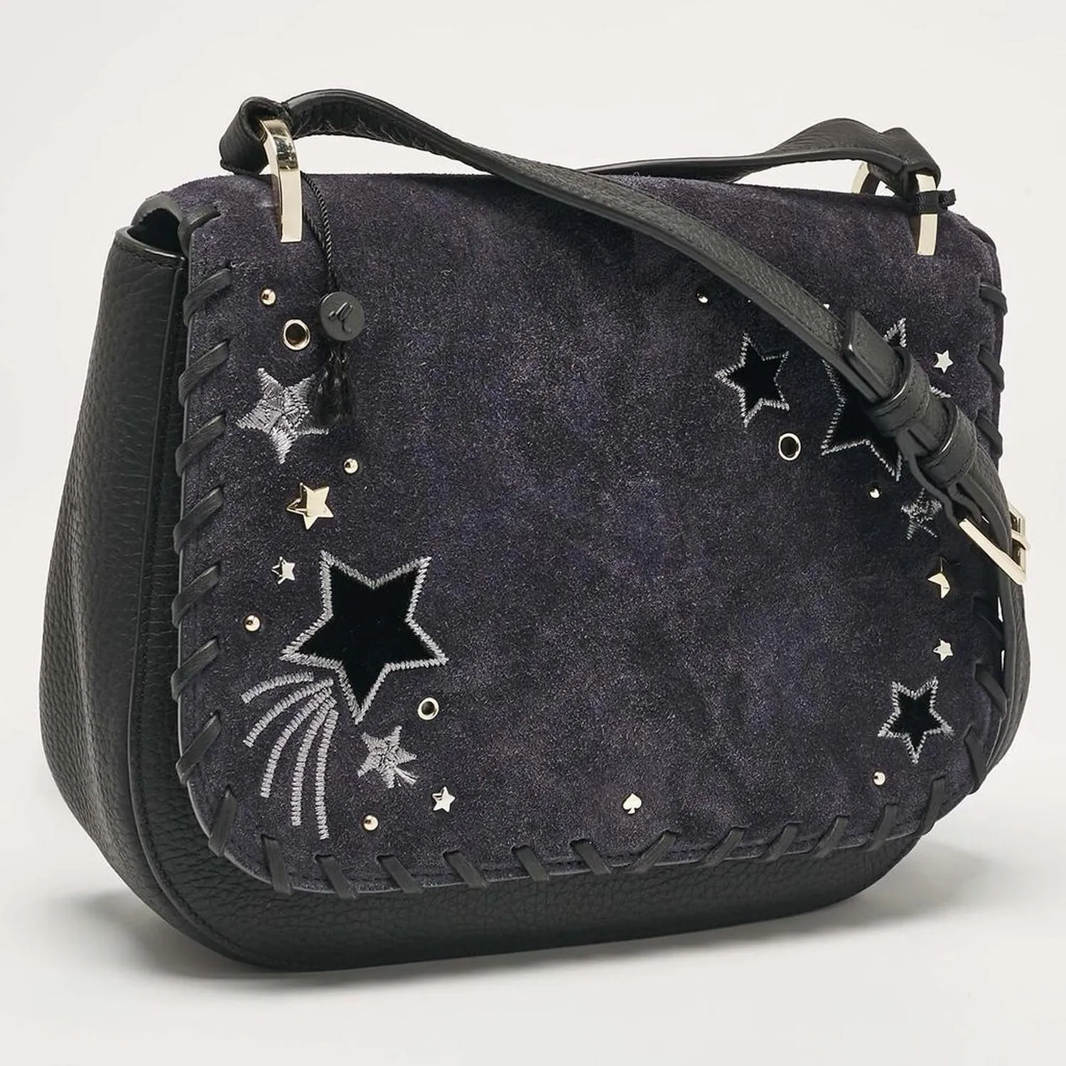 Blue/black Leather And Suede Madison Daniels Drive Stars Tressa Crossbody Bag