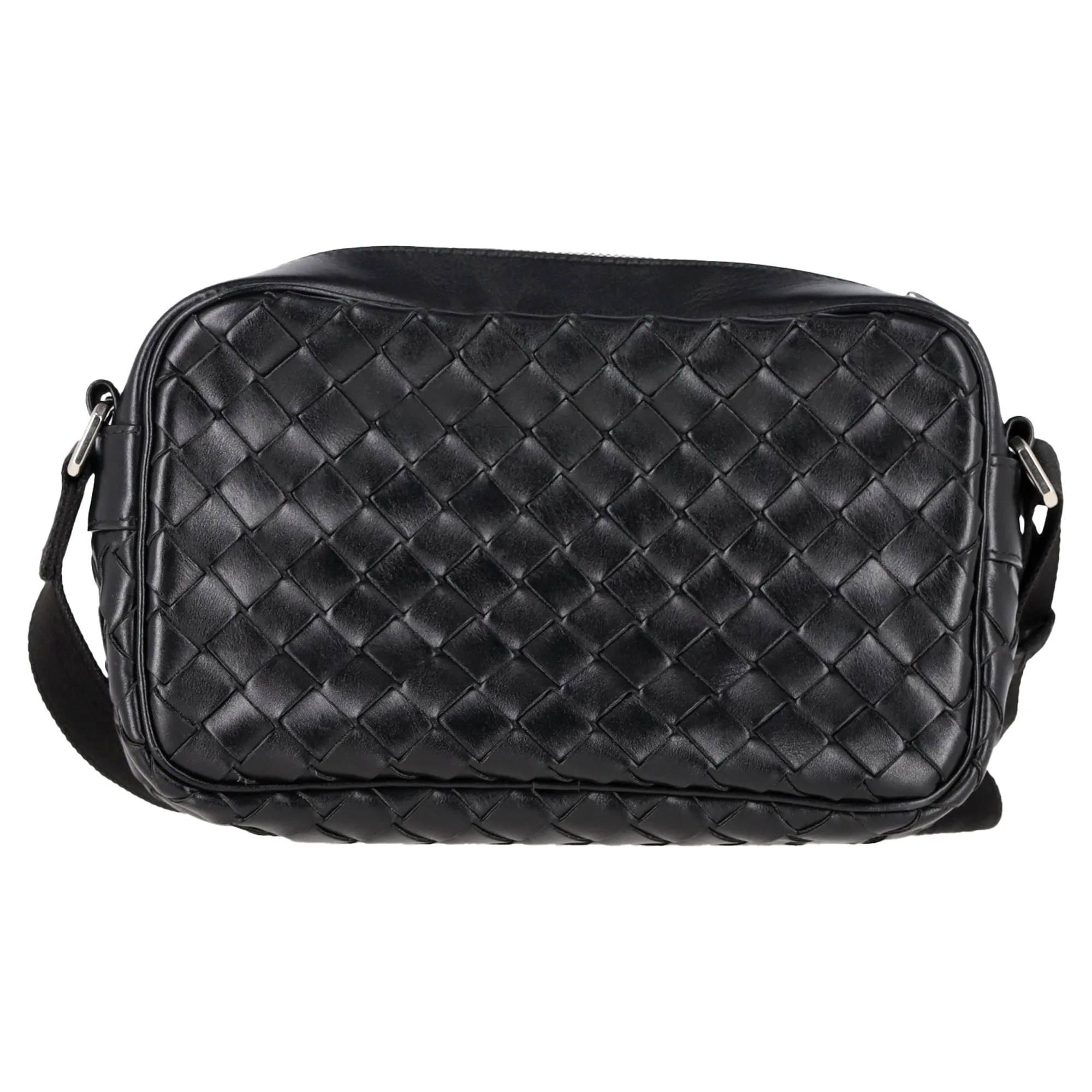 Bottega Veneta Small Intrecciato Camera Bag in Black Leather