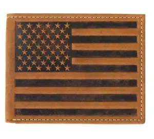 Brown Embossed Flag Rodeo Wallet ~ Bi-Fold