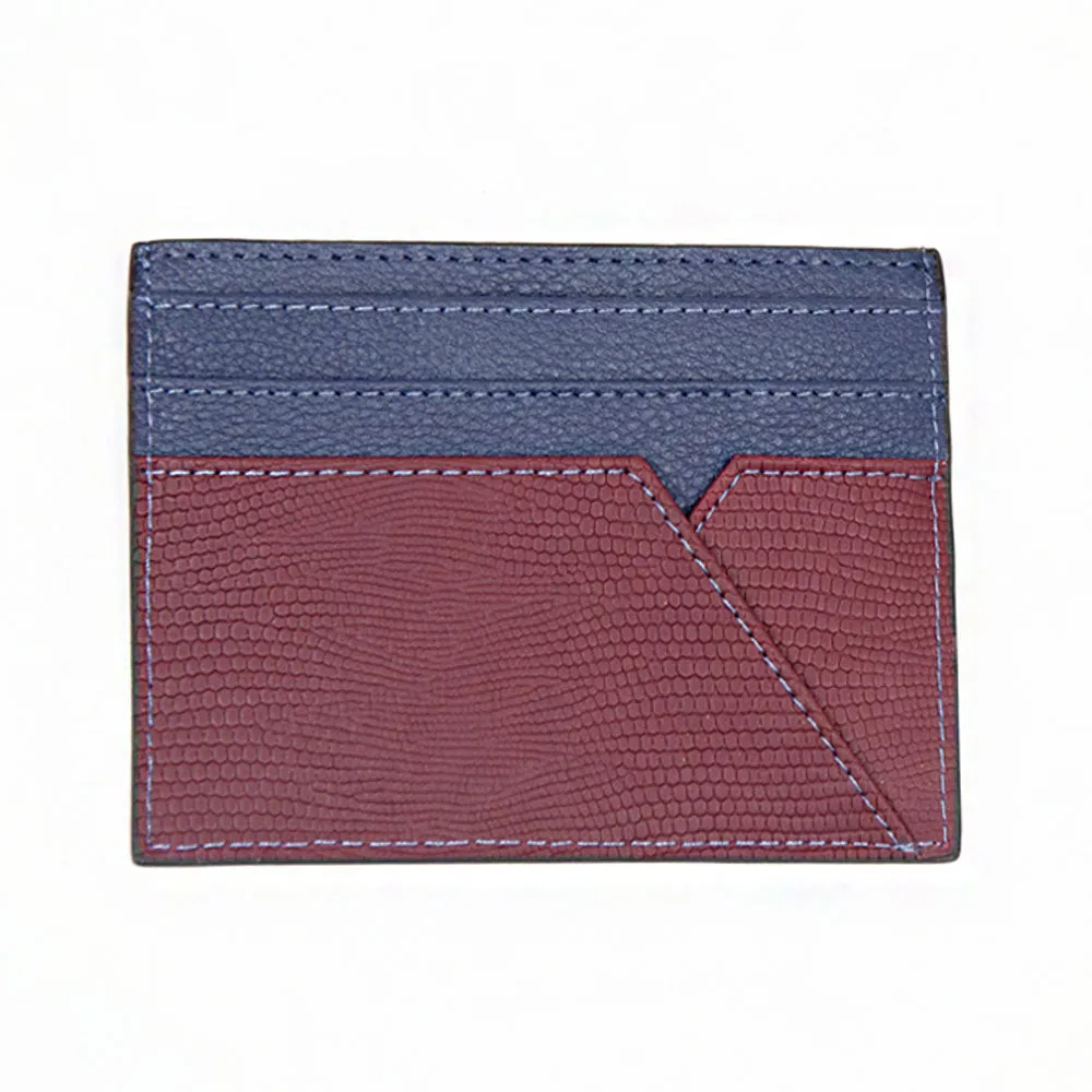 Burgundy / Blue Leather WH Card Holder