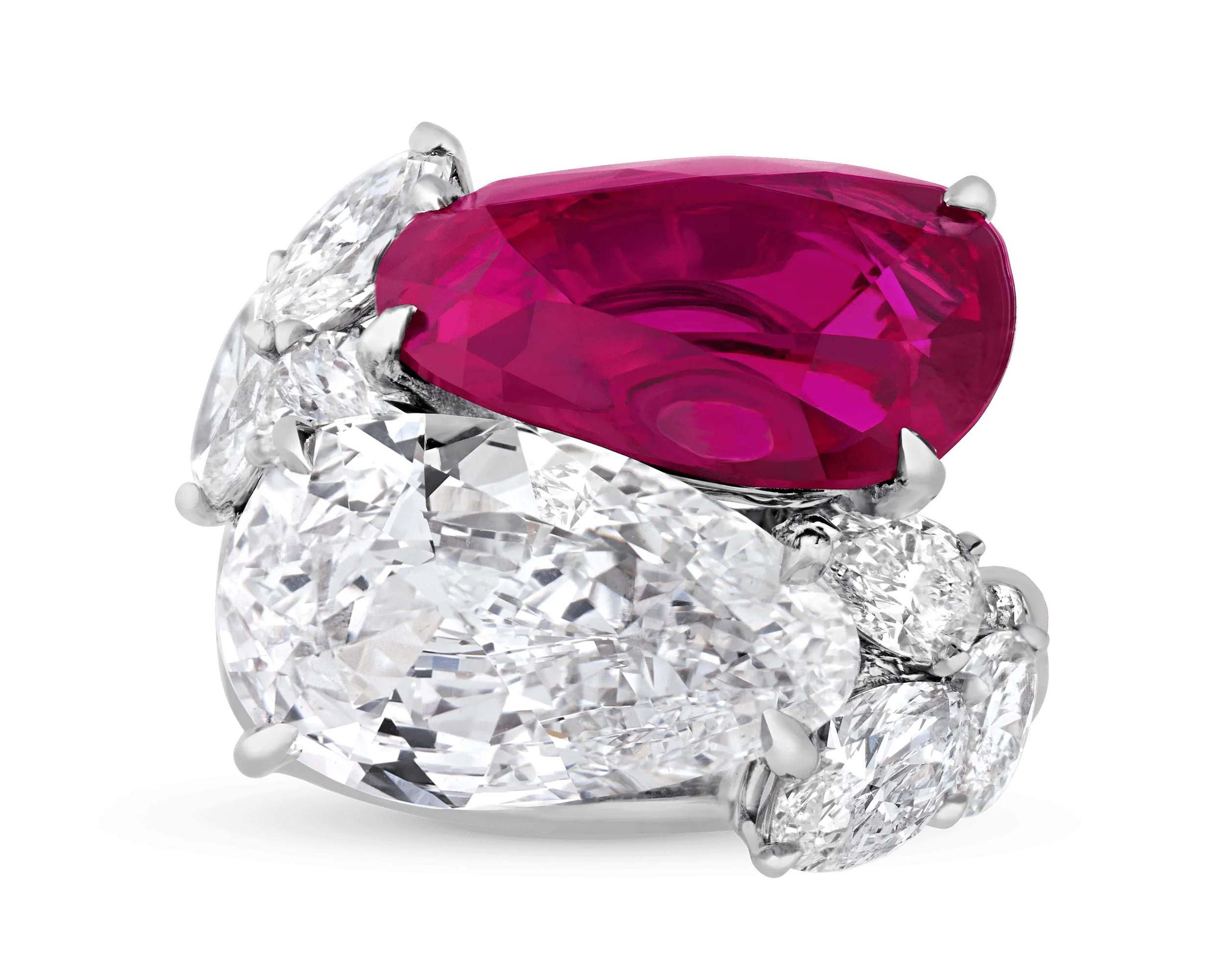 Burma Ruby and Golconda Diamond Bypass Ring