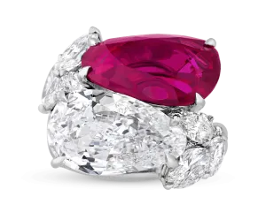 Burma Ruby and Golconda Diamond Bypass Ring