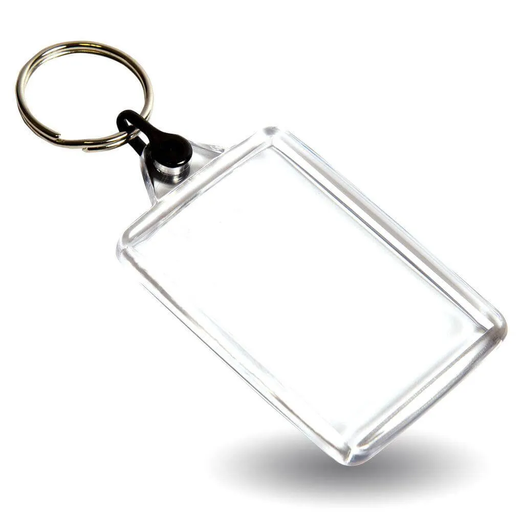 C102-CS Rectangular Blank Plastic Cross Stitch Insert Keyring with Coloured Connector - 50 x 35mm - Pack of 50