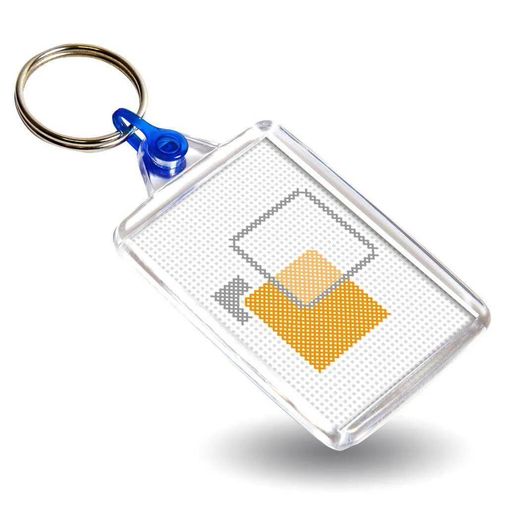 C102-CS Rectangular Blank Plastic Cross Stitch Insert Keyring with Coloured Connector - 50 x 35mm - Pack of 50