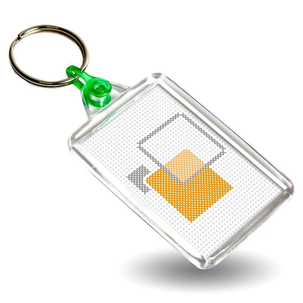 C102-CS Rectangular Blank Plastic Cross Stitch Insert Keyring with Coloured Connector - 50 x 35mm - Pack of 50