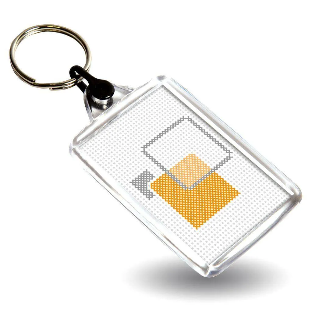 C102-CS Rectangular Blank Plastic Cross Stitch Insert Keyring with Coloured Connector - 50 x 35mm - Pack of 50