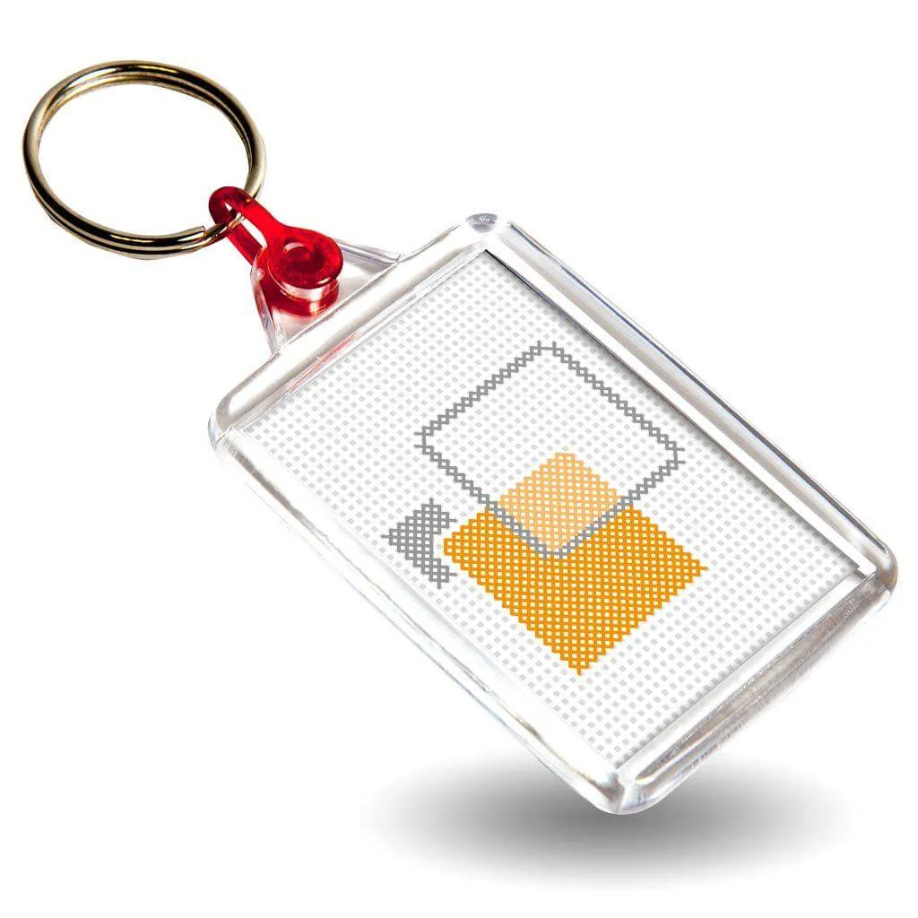 C102-CS Rectangular Blank Plastic Cross Stitch Insert Keyring with Coloured Connector - 50 x 35mm - Pack of 50