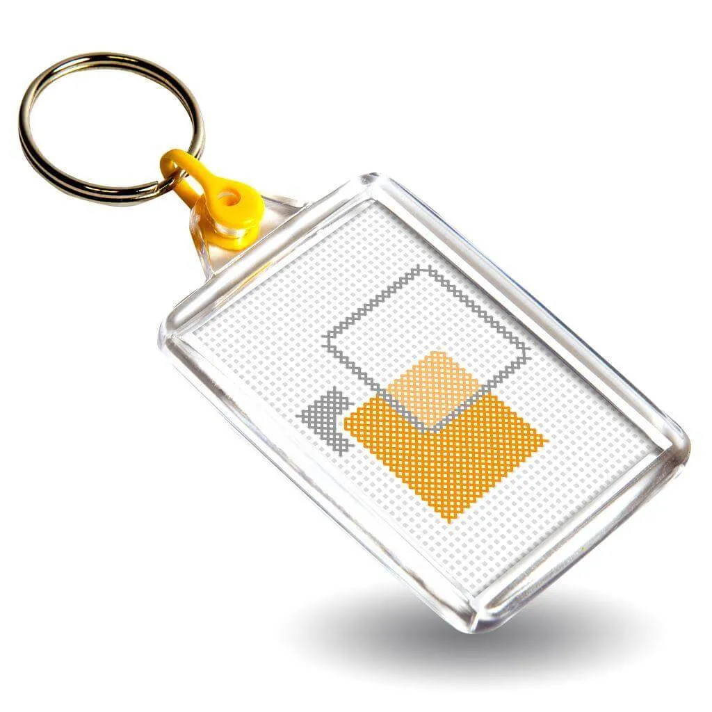 C102-CS Rectangular Blank Plastic Cross Stitch Insert Keyring with Coloured Connector - 50 x 35mm - Pack of 50