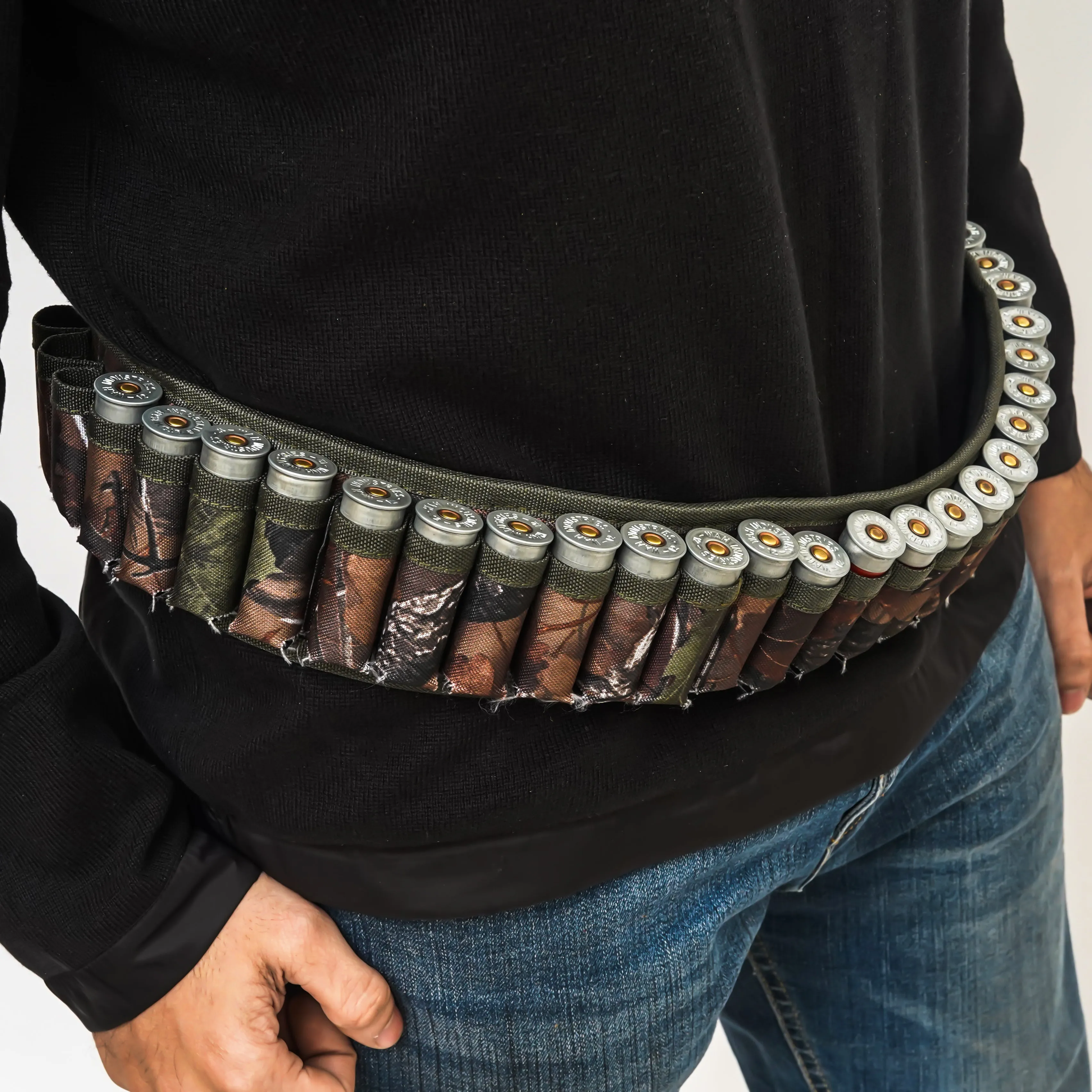 Camouflage Cartridge Belt with Canvas Shotgun Shell Holder